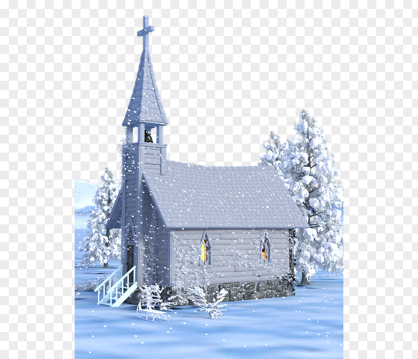 Christmas Church House Snow Eve PNG