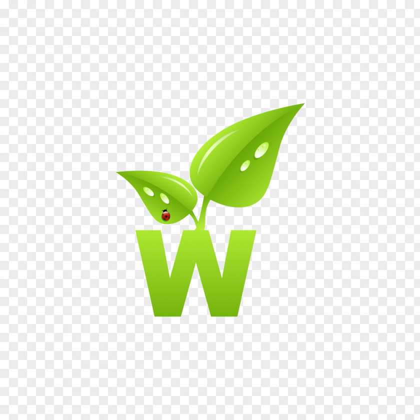 Green Leaf Letter W Typeface PNG