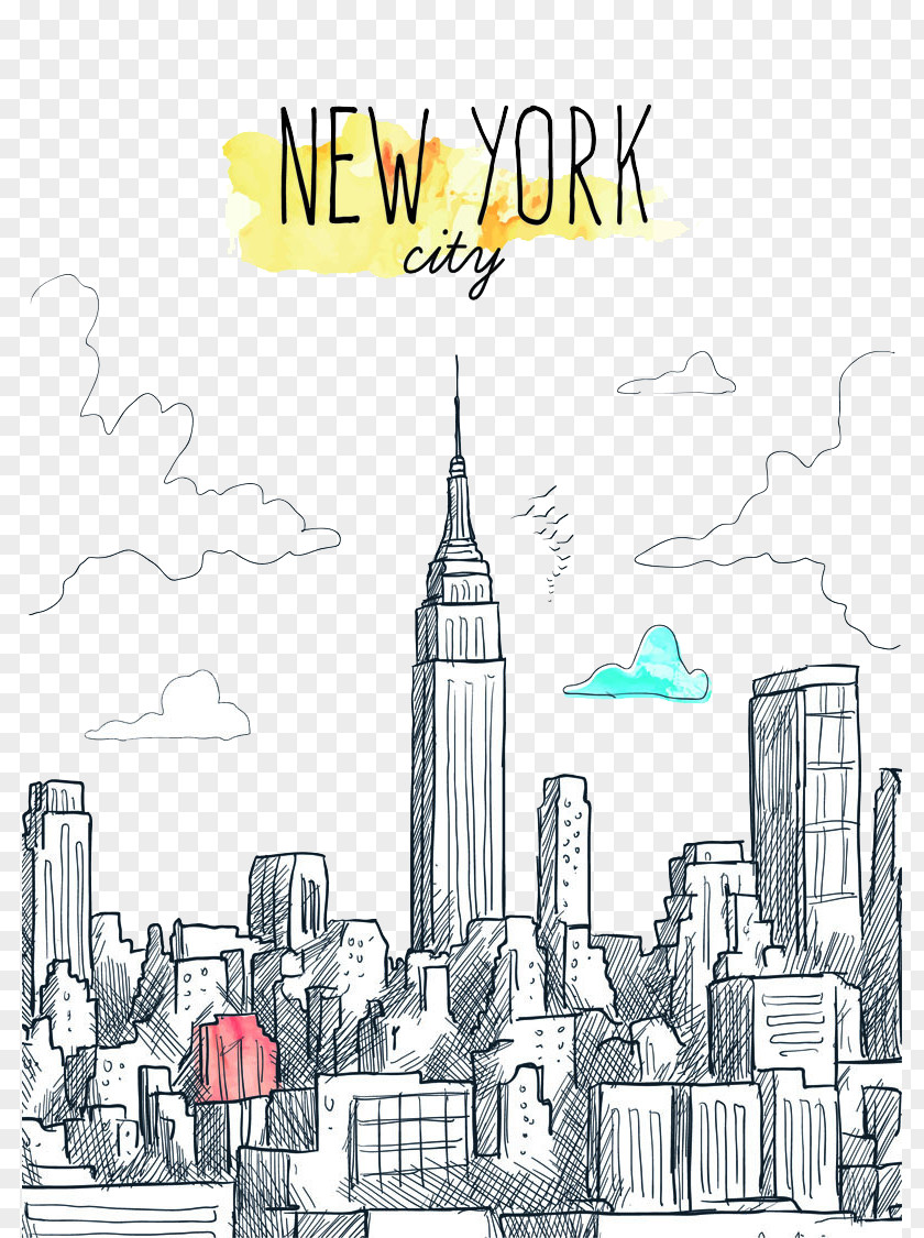 Creative Hand-painted New York City PNG hand-painted new york city clipart PNG