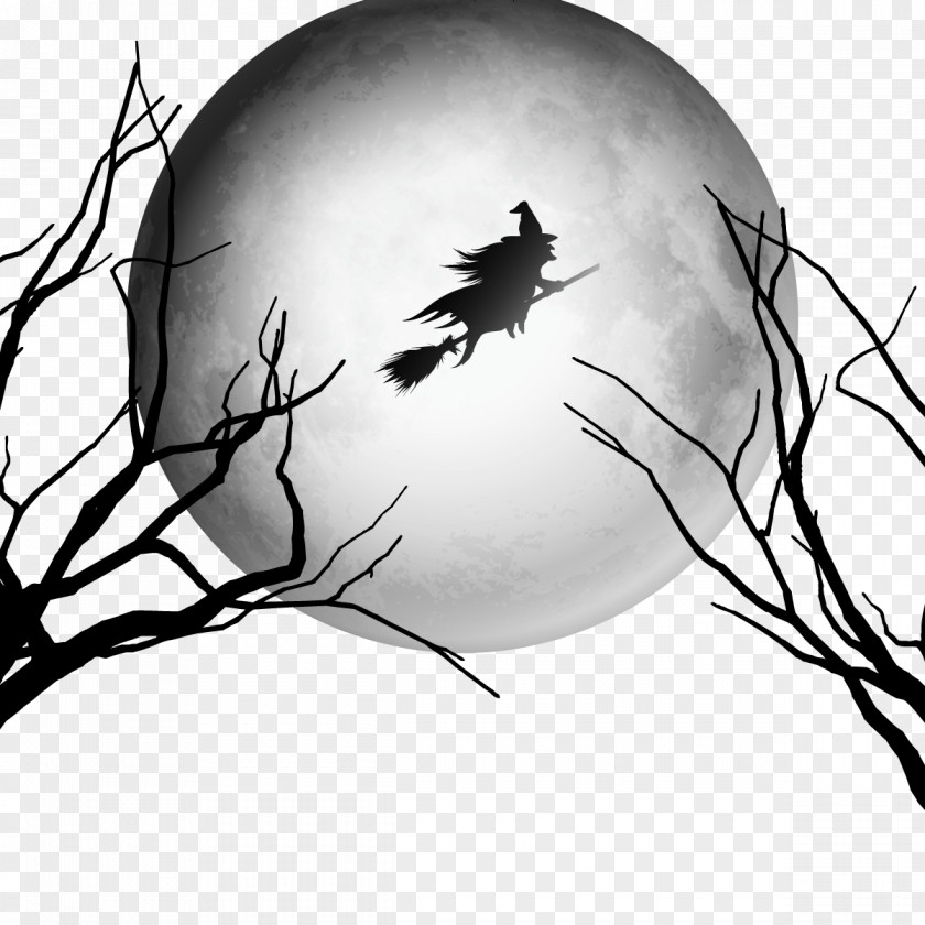 Vector Witch Flying In The Night Sky Halloween Witchcraft Party PNG