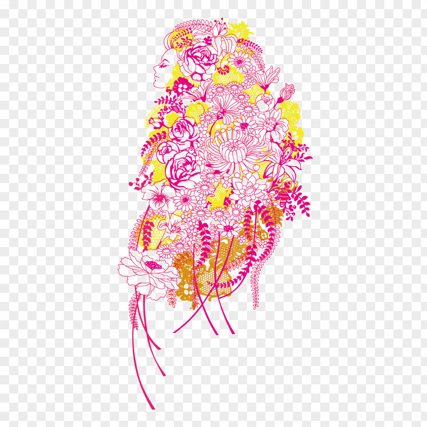 Vector Hand-painted Flower Fairy Material Euclidean Graphic Design Illustration PNG