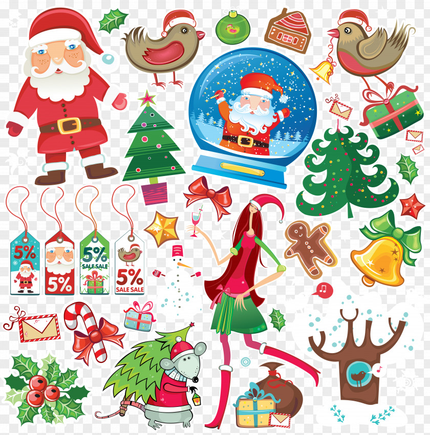 X-mas Vector Christmas Tree Snegurochka Ded Moroz Ornament Clip Art PNG