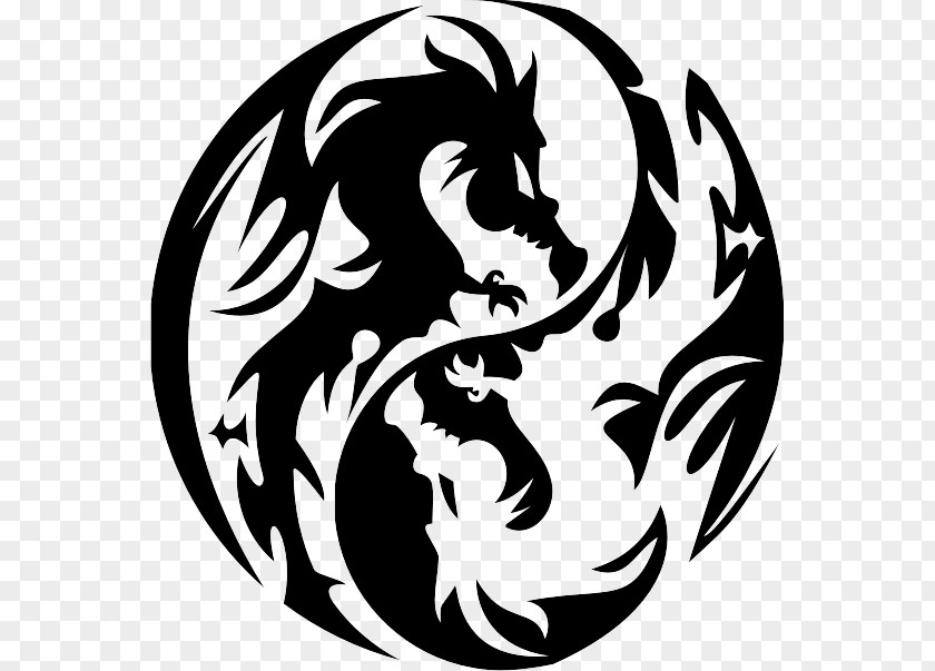 Yin Yang Chinese Dragon Japanese Stencil PNG