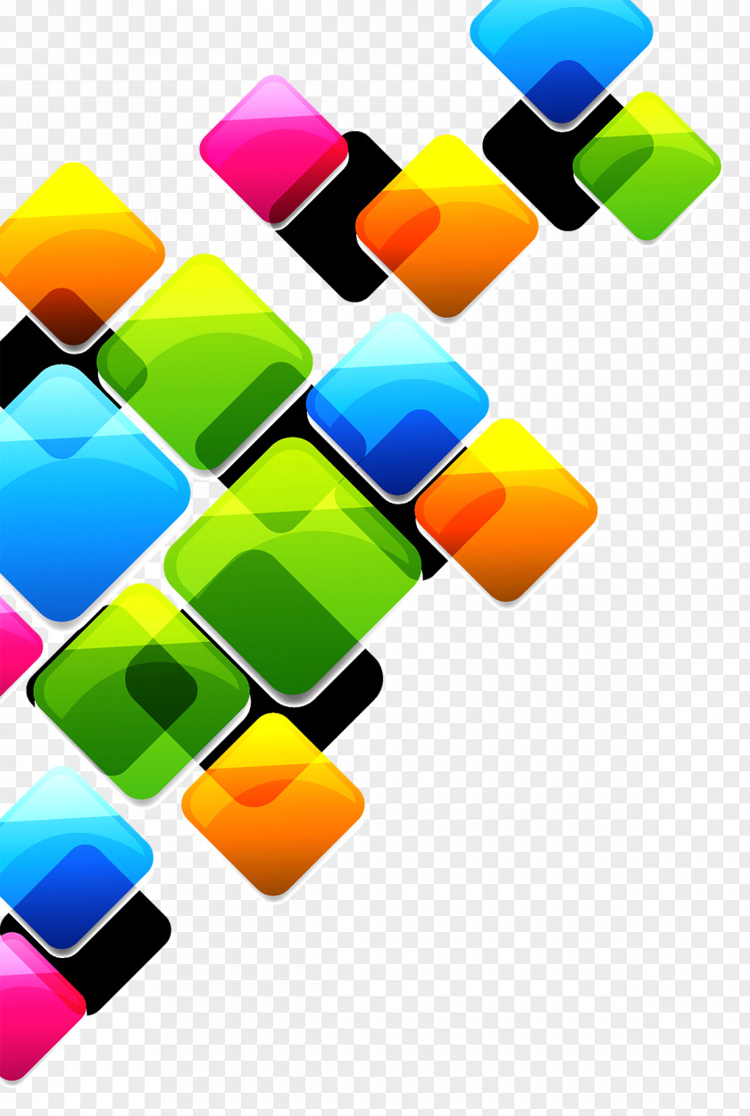 Colorful Squares Square Cube PNG