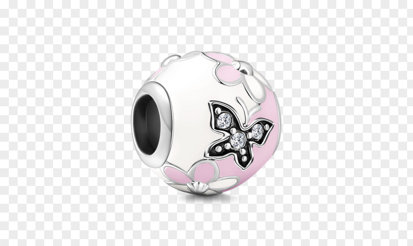 Peach Blossom Forest Bead Butterfly Silver Jewellery PNG