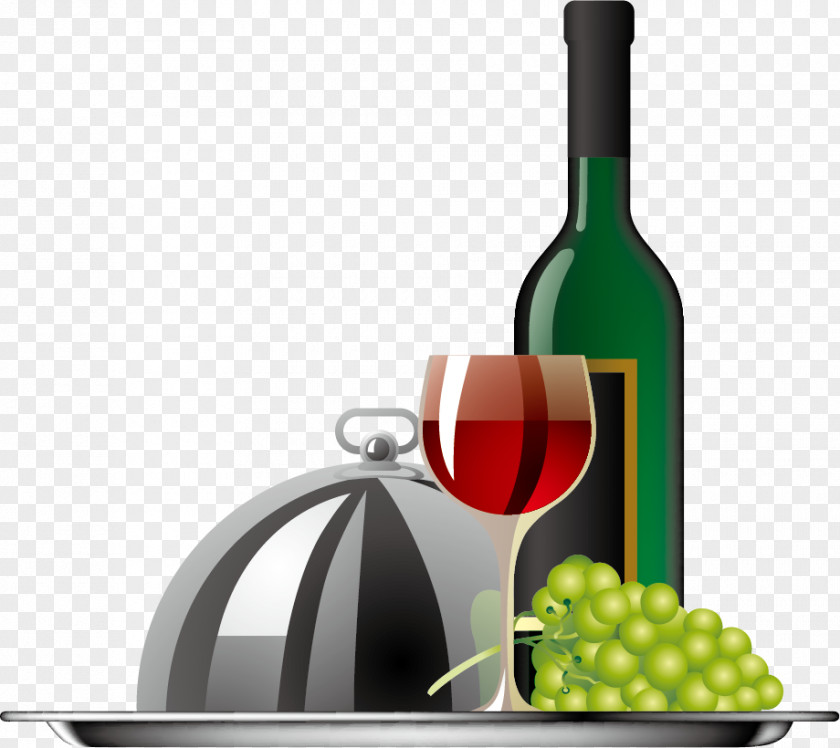 Wine Vector On The Plate Red White Grape PNG
