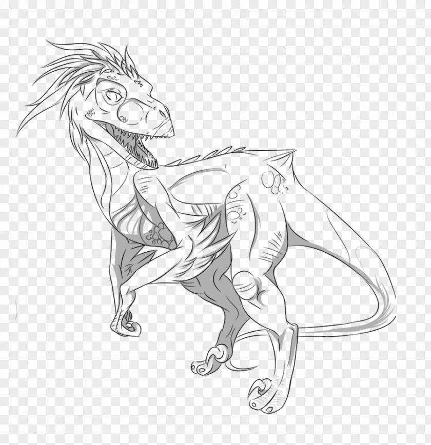 Velociraptor Line Art Drawing Sketch PNG