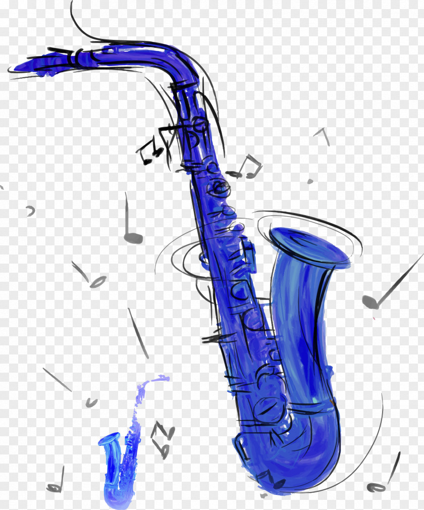 Vector Hand-painted Saxophone Drawing PNG