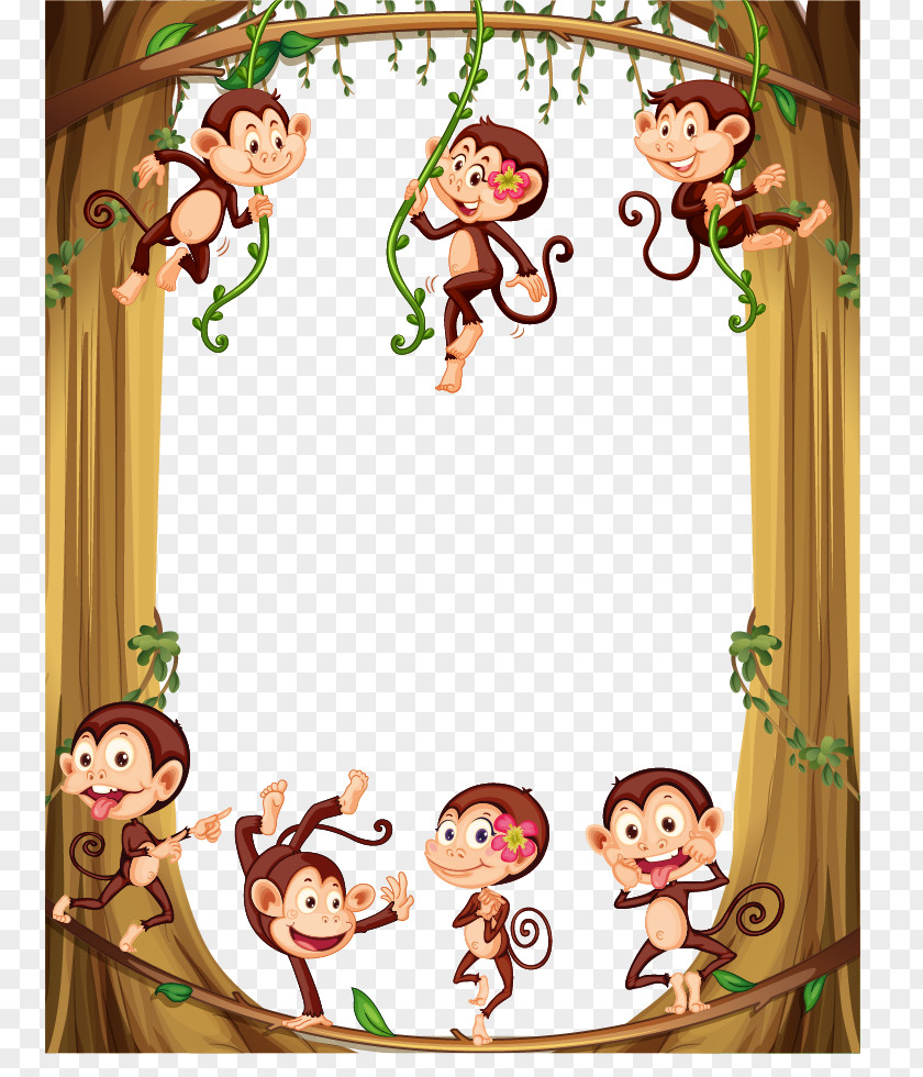Vector Monkey Border Cartoon Illustration PNG