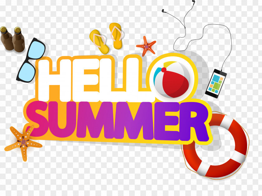 Hello Summer Text Logo Illustration PNG