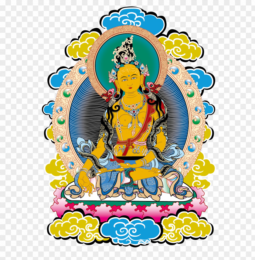 Traditional Tibetan Buddhism Vector Material Tibet Thangka Vasudhara Bodhisattva PNG