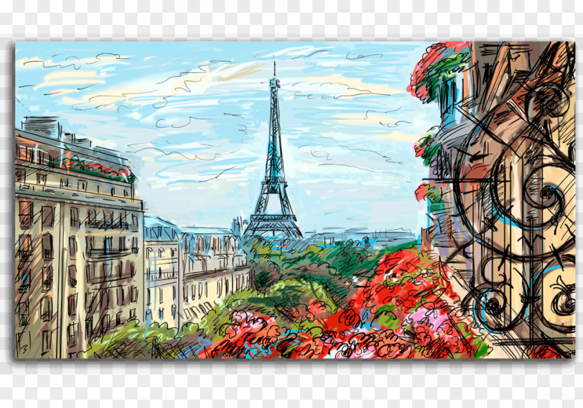 Eiffel Tower Oil Painting Canvas Print Mural PNG