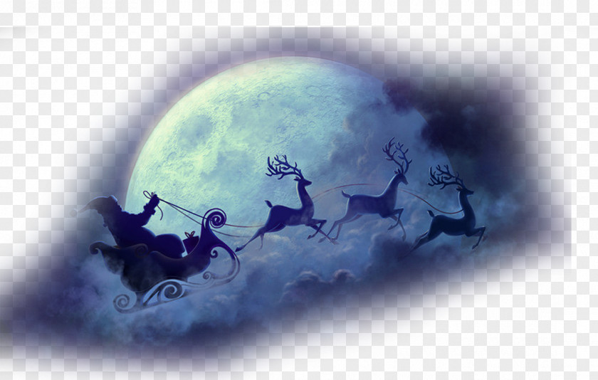 Christmas Moon Transparent Background Element Material Santa Claus Reindeer Sled Wallpaper PNG