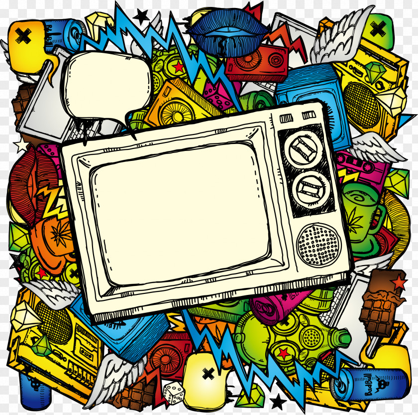 Hand-painted Color TV Multimedia Elements Television Show Drawing Illustration PNG