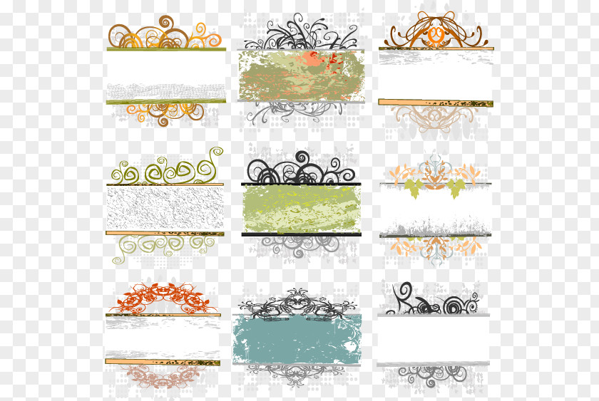 Vector Painted Box Set Title Picture Frames Flower Ornament PNG