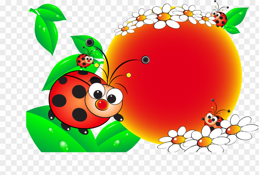Vector Painted Ladybug Birthday Cake Greeting Card Wish Clip Art PNG
