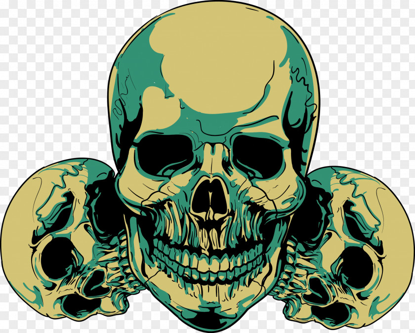 Skull PNG , Zombie horror scary skull material, brown-and-green human skulls illustration clipart PNG