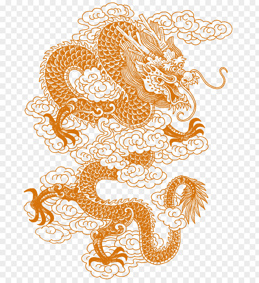 Brown Chinese Wind Dragon Decorative Pattern China Illustration PNG