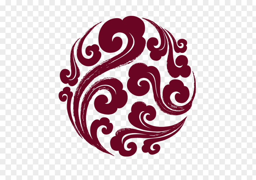 Brown Chinese Wind Wave Circle Effect Element Cloud Computing Icon PNG