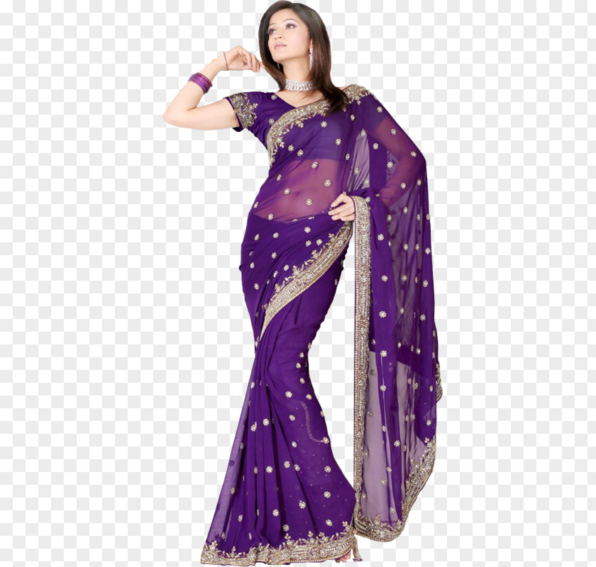 Purple Wedding Sari Georgette Clothing PNG