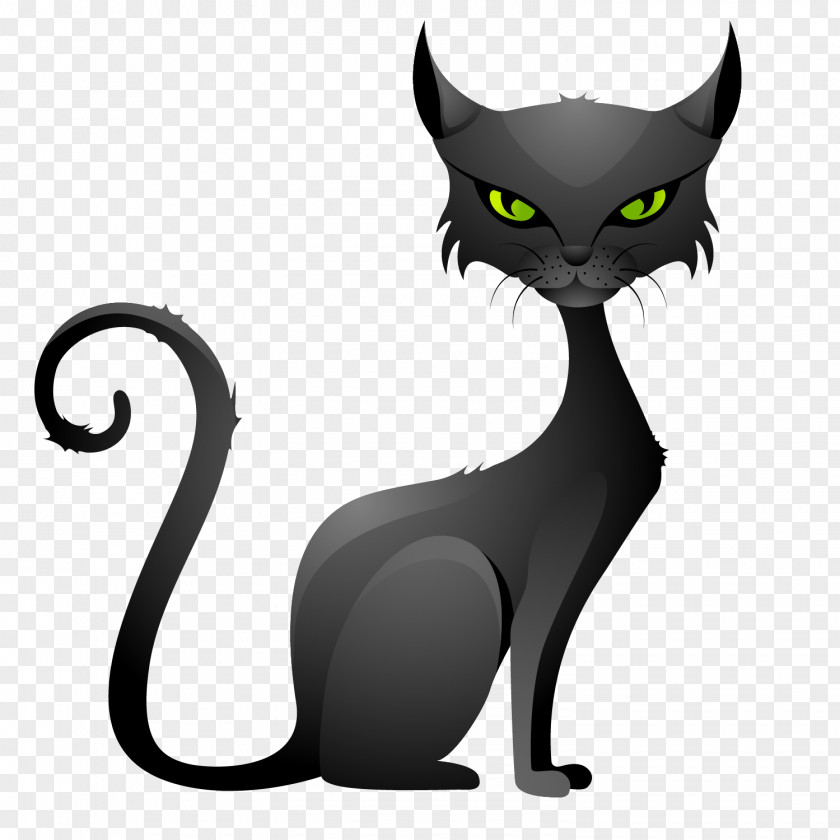 Black Cat Halloween Kitten PNG