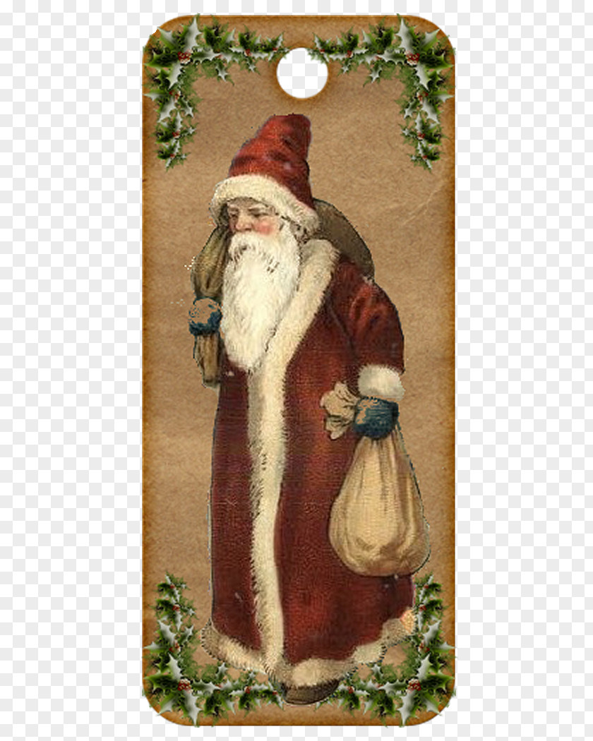 Old Tag Santa Claus Christmas Ornament Card Belsnickel PNG
