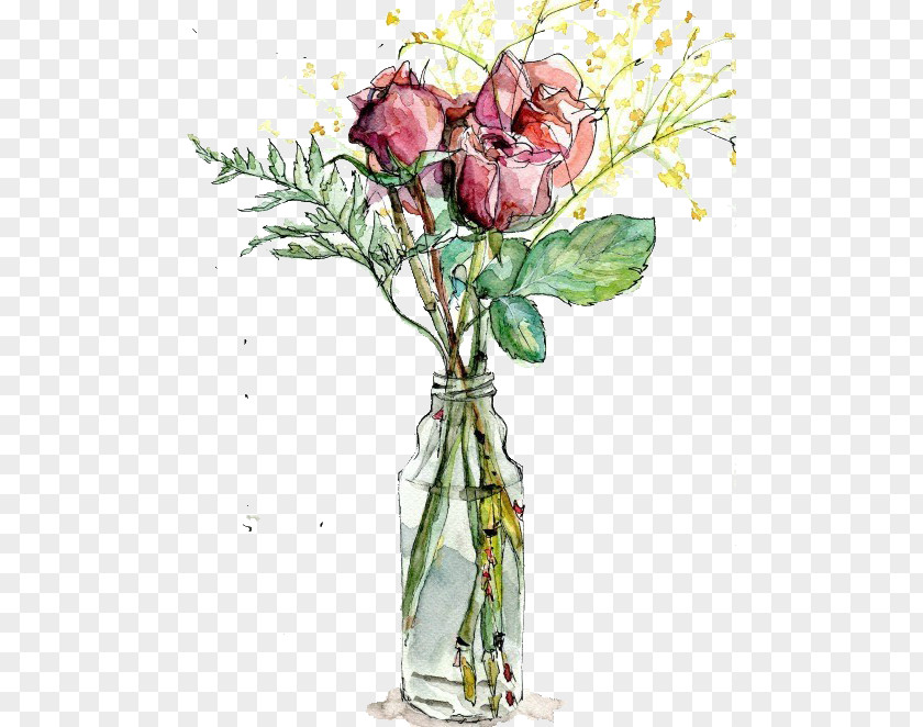 The Rose In Vase Garden Roses Watercolor Painting Drawing Illustration PNG