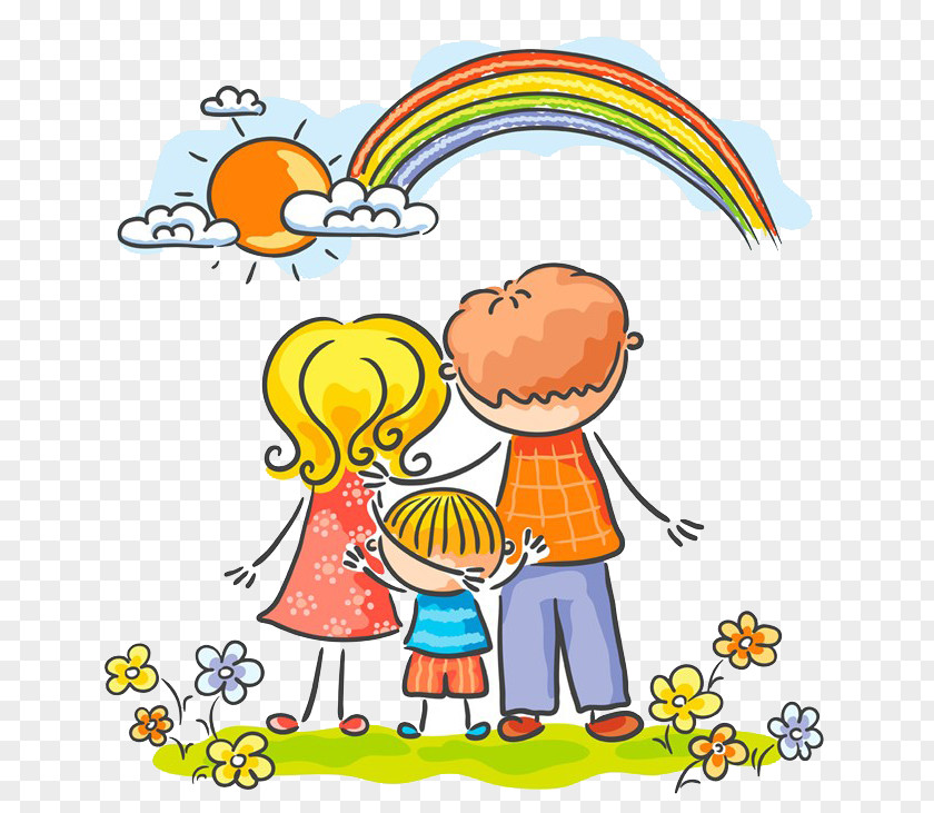 Cartoon Family Of Three To See The Rainbow Child Illustration PNG