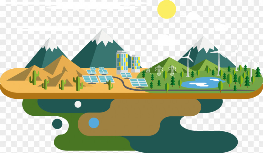 Flat Creative Green Island Cartoon Ecology Energy PNG