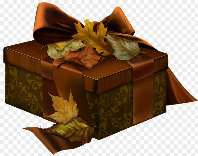 Brown 3D Present With Autumn Leaves Clipart Mid-Autumn Festival Gift Street Christmas PNG