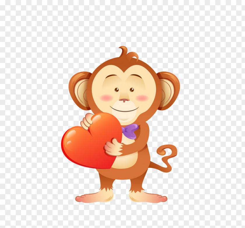Monkey Holding Love Pet Heart Illustration PNG