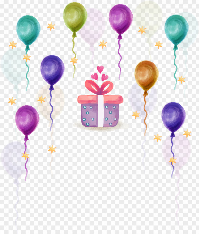 Vector Hand-painted Watercolor Balloon Gift Birthday Painting PNG