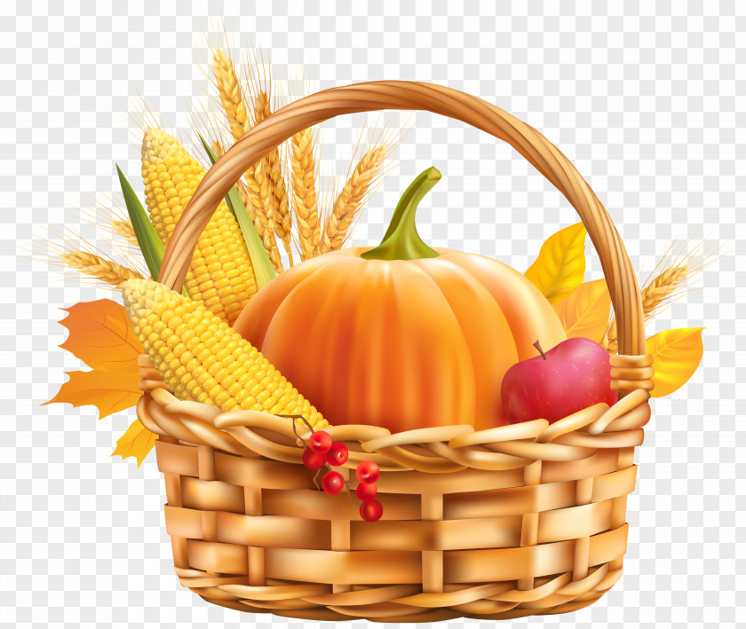 Autumn Harvest Basket Clipart Image Thanksgiving Greeting Card Wish Birthday Public Holiday PNG