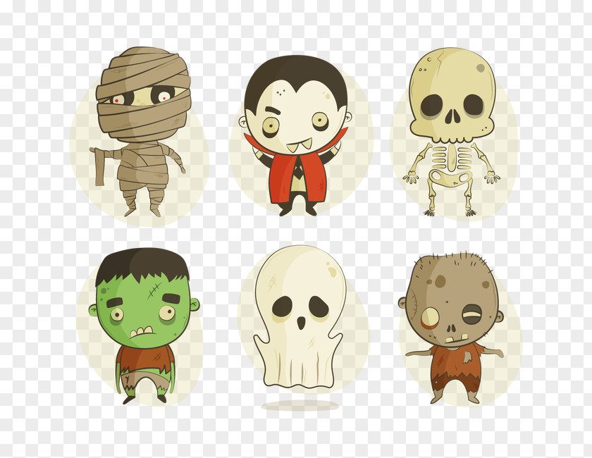 Vector Creepy Characters Halloween Cartoon Illustration PNG