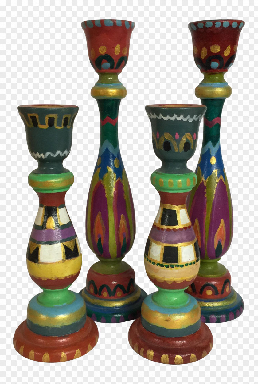 Hand Painted Candle Vase Ceramic Pottery PNG