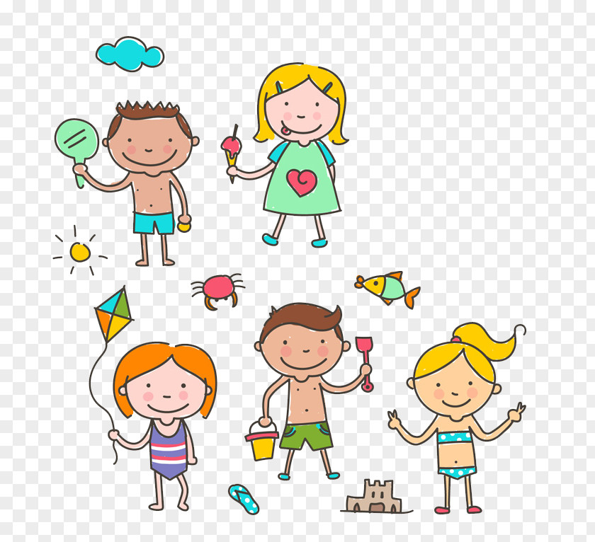 Cute Children Playing Vector Drawing Child Illustration PNG