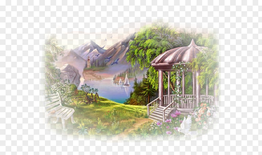 Painting Landscape Image Embroidery PNG