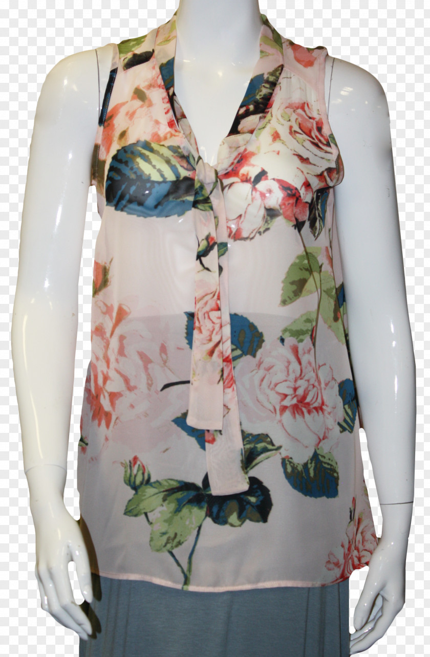 Blush Floral Blouse Clothing Sleeveless Shirt Necktie PNG