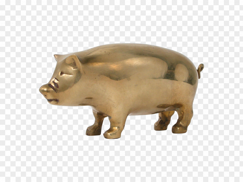 Brass Domestic Pig Animal Figurine PNG