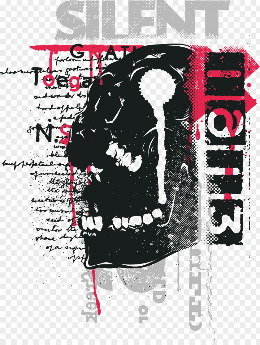 Black Skull Print Printed T-shirt Clothing Graphic Design PNG