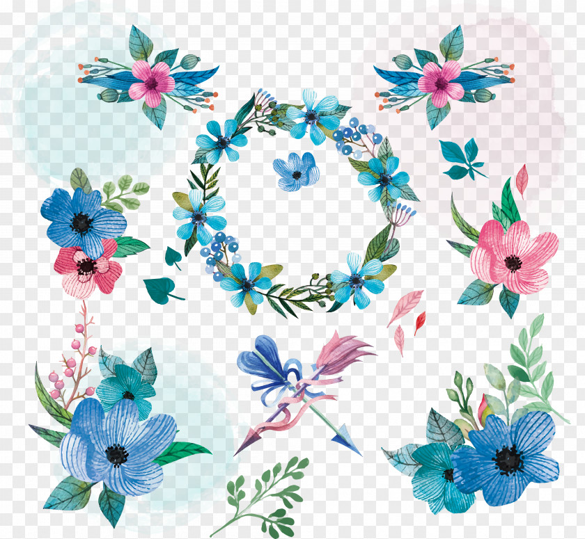 Watercolor Floral Pattern Flower Design Clip Art PNG