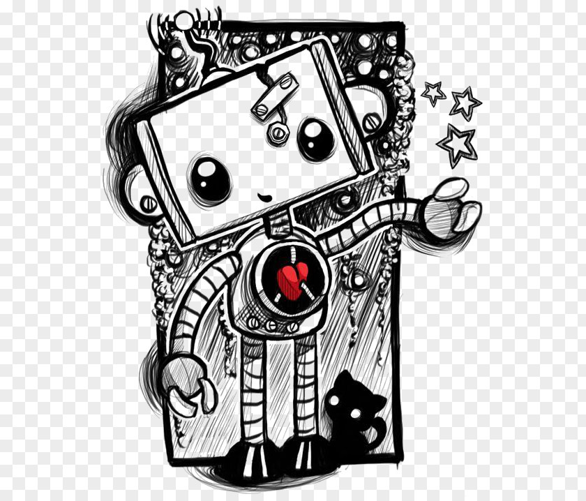 Little Robot Draw Gothic Drawing Art Illustration PNG