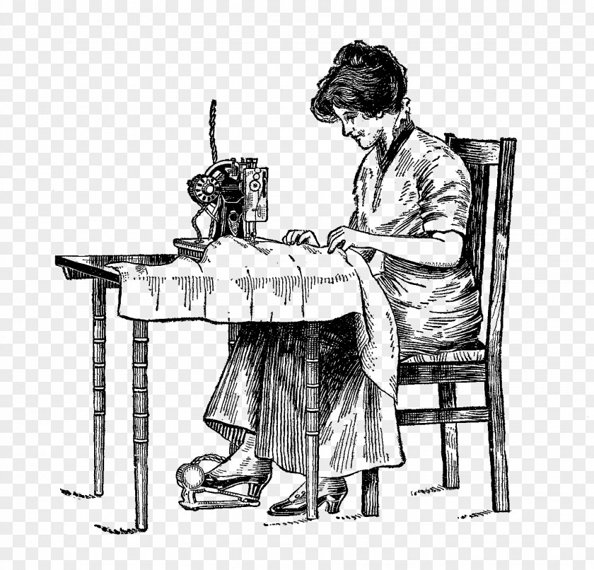 Woman Sewing Machines Drawing Clip Art PNG