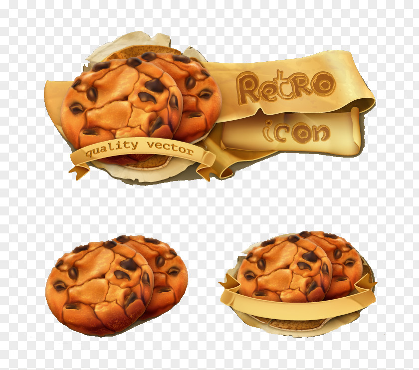 3 Chocolate Chip Cookies Cartoon Design Vector Material Cookie Cake Biscuit Baking PNG