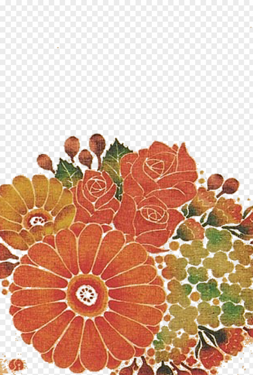 Hand-painted Flower Pattern Japan Postcard PNG