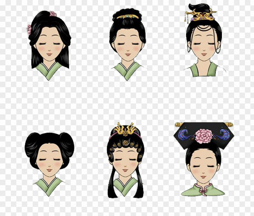 Chinese Ancient Female Hair Qing Dynasty Hairstyle Traditional Characters Fashion PNG