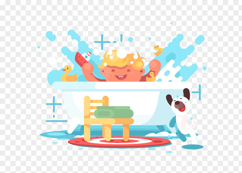 Happy Baby Bath Stock Bathing Bathroom Illustration PNG