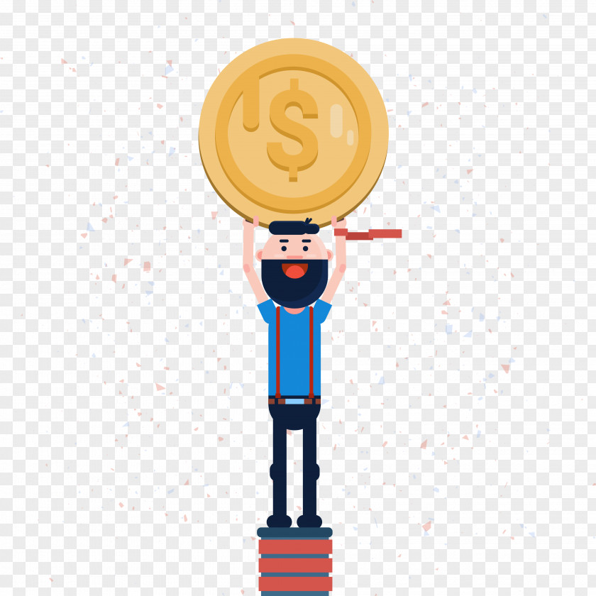 Holding A Gold Coin Man Figure Vector Cartoon Flat Design Illustration PNG