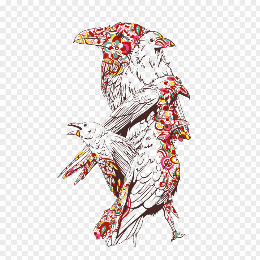 Gothic Style Pattern T-shirt Fruit And Vegetables With A Parrot Cockatoo Vintage Clothing Crew Neck PNG