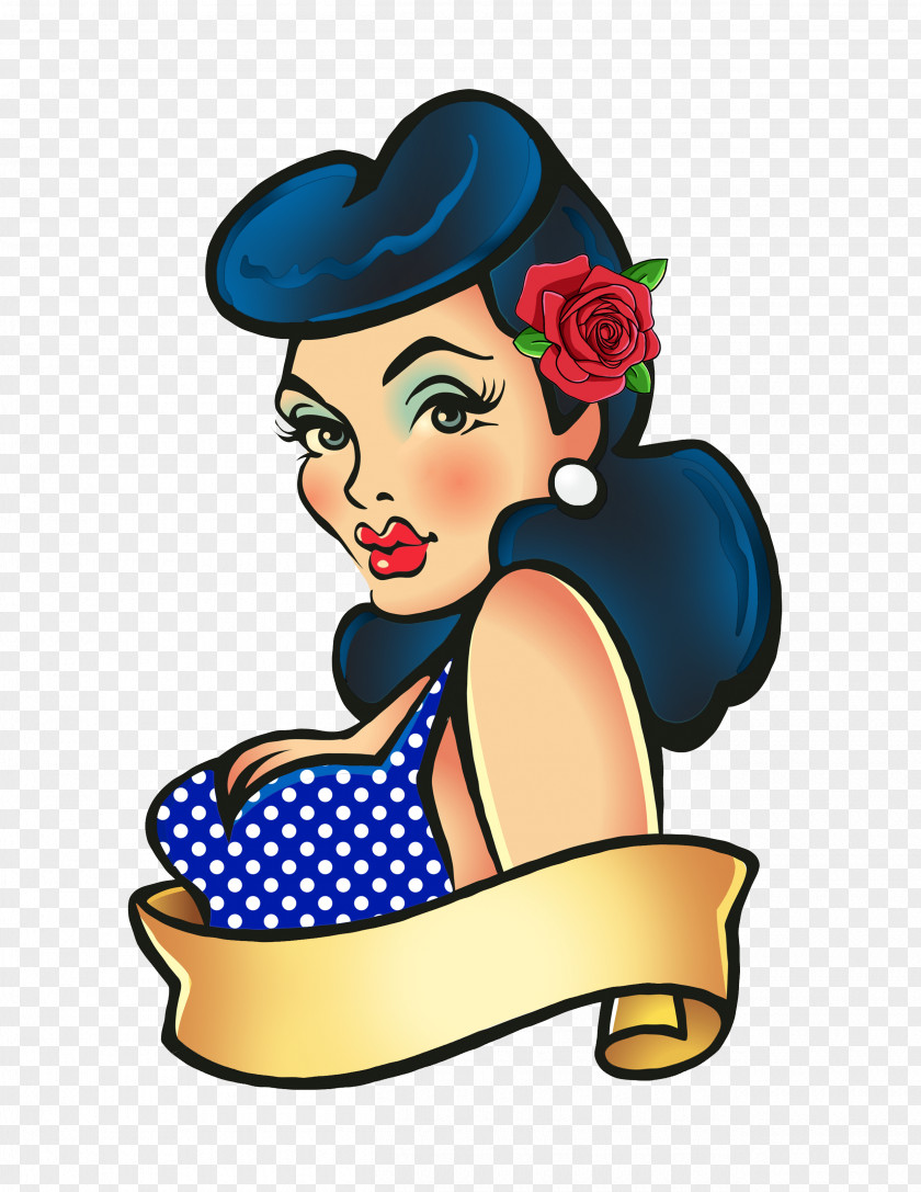 Pin-up Girl Old School (tattoo) Flash PNG girl school Flash, pin up, woman in white and blue polka-dot bikini top illustration clipart PNG